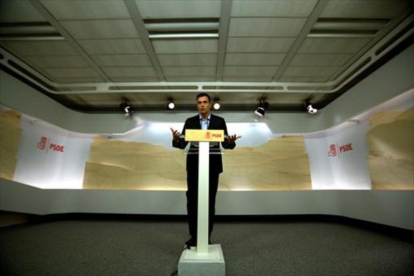 Pedro Sánchez, en la rueda de prensa tras la reunión de la ejecutiva federal que ofreció el lunes 26 de septiembre.
