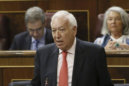 El ministro de Exteriores, José Manuel García Margallo, este miércoles, en la sesión de control en el Congreso.