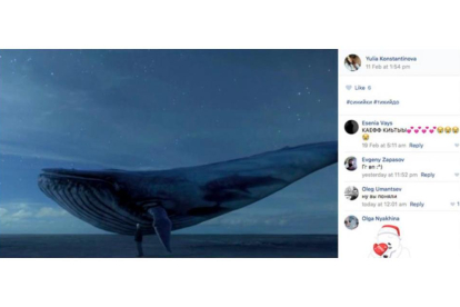 La imagen de una 'Ballena azul' en el Instagram de Yulia Konstantinova, de 15 años, que presuntamente se suicidó.