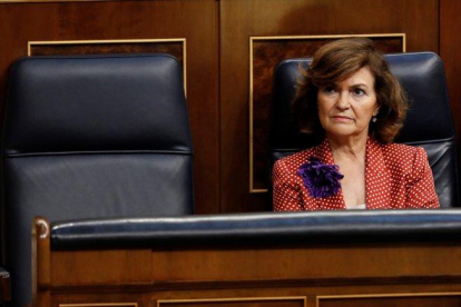 Carmen Calvo, en su escaño en el Congreso.