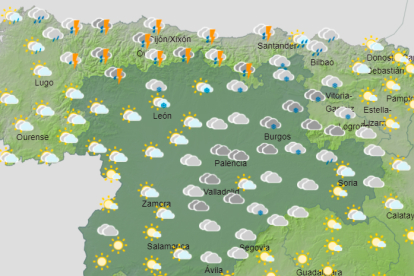Mapa con el estado del cielo para hoy en León. AEMET