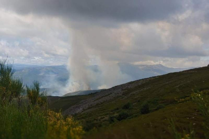 La penosa imagen del monte ardiendo estos días cerca de Anllarinos del Sil. DL