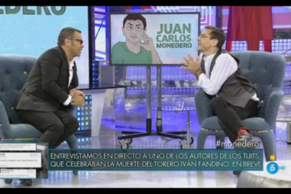 Juan Carlos Monedero y Jorge Javier Vázquez en el programa de Sálvame Deluxe del pasado sábado. / TELECINCO.