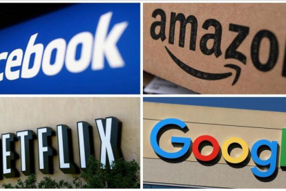 Los logos de Facebook, Amazon, Netflix y Google.