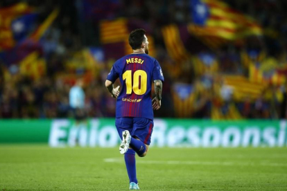 Messi celebra su segundo gol a la Juventus en el Camp Nou.