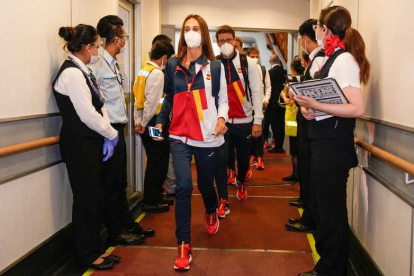 El grueso del equipo olímpico de España, a su llegada este domingo a Tokio. EFE/COE