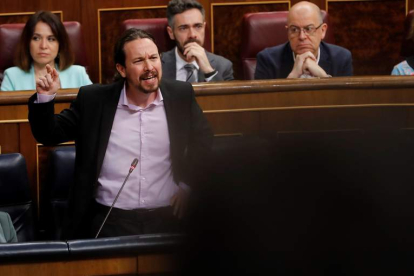 Pablo Iglesias durante su intervención, ayer, en el Congreso de los Diputados.