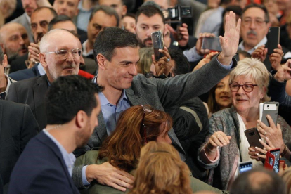 El presidente del Gobierno y secretario general del PSOE, Pedro Sánchez, durante el mitin de este sábado en la Universidad de Alicante.