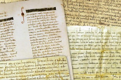 Alguno de los textos de la exposición ‘Orígenes del español II. De Valpuesta a Cardeña’, que puede verse en el Etnográfico de Riaño. DL