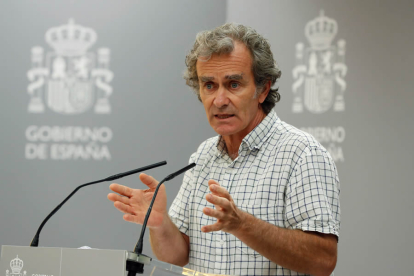 Fernando Simón, en su comparecencia de hoy para explicar la evolución de la pandemia. J.J. GUILLÉN / EFE