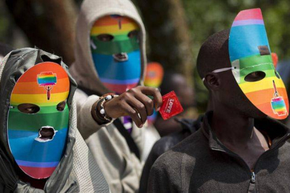 Protesta de colectivos homosexuales en Nairobi (Kenia), el pasado 10 de febrero, contra la anunciada ley de Uganda.