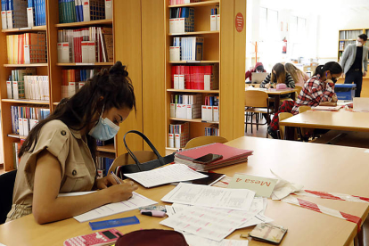 Una alumna de la Universidad de León estudia en la biblioteca de la Facultad de Ciencias Económicas y Empresariales. MARCIANO PÉREZ