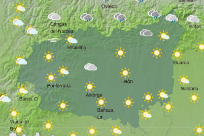 Mapa con el estado del cielo en León, según la predicción de la Agencia Estatal de Meteorología. AEMET