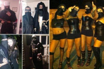 Fotos colgadas en twitter de persoans disfrazadas de miembros del Estado Islámico.