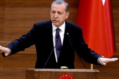 Erdogan, durante su discurso en el palacio presidencial, en Ankara, este miércoles.