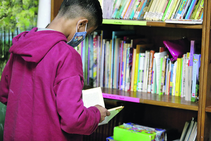 Uno de los alumnos consulta un libro en la biblioteca. RAMIRO