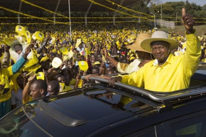 El presidente de Uganda, Yoweri Museveni, durante la campaña electoral.