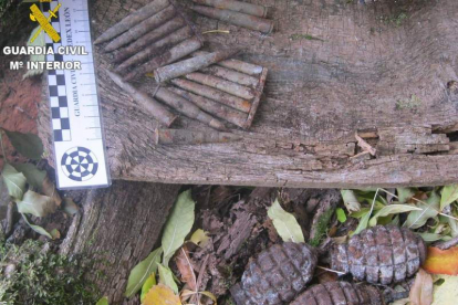 Las tres granadas y varios cartuchos hallados en Lario. DL