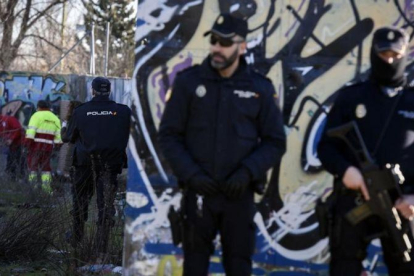 Agentes de la Policía montan guardia en las inmediaciones de la cabaña que utilizaban los dos presuntos yihadistas detenidos este miércoles.