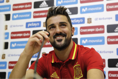 El jugador David Villa durante una rueda de prensa con la selección española en 2017. JUAN CARLOS HIDALGO