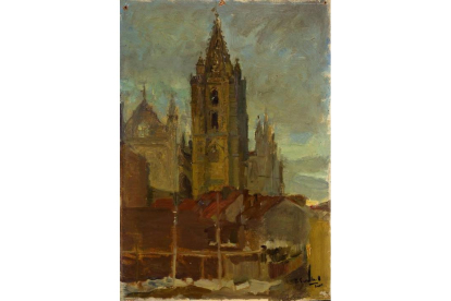Fragmento del óleo en el que Joaquín Sorolla retrató la Catedral leonesa. SUBASTAS ALCALÁ