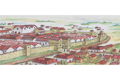 Vista del campamento romano que dio origen al León, en una de las ilustraciones del libro.