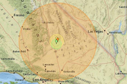 Mapa con la zona afectada por el terremoto declarado este jueves en el sur de California.
