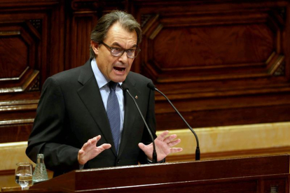 El presidente de la Generalitat en funciones, Artur Mas, durante su intervención en el debate de investidura.