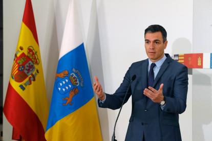 El presidente del Gobierno, Pedro Sánchez, durante su intervención en la reunión de la XXVI Conferencia de Presidentes. EFE/Elvira Urquijo A.