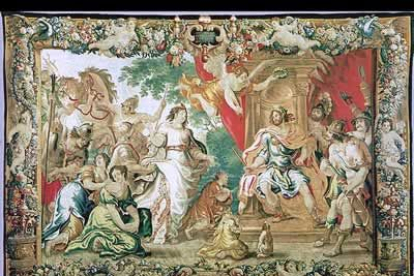 Uno de los 80 tapices de las Colecciones Reales de los siglos XVI, XVII Y XVIII, que decorarán tanto el Patio del Príncipe y sus galerias superiores del Palacio Real, como en la Catedral de la Almudena.