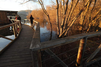 Atardecer en una de las pasarelas de madera en la orilla del lago de Carucedo, en una imagen de archivo. ANA F. BARREDO