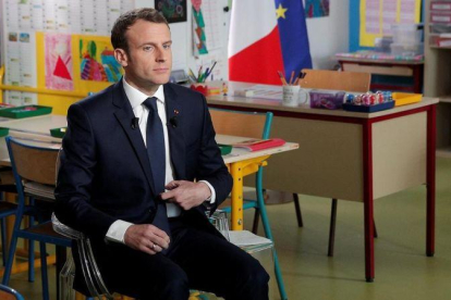 Emmanuel Macron en un aula, el pasado mes de abril.
