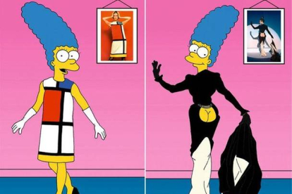 Marge vestida como Jaqueline Kennedy y con el modelo de Thierry Mugler con el pompis al aire.