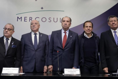 Los ministros de Exteriores de Mercosur en la reunión que han mantenido en Sao Paulo