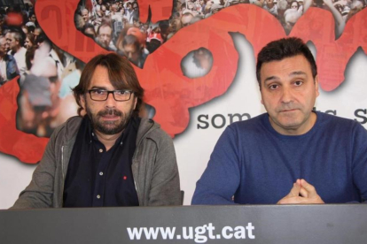 Camil Ros y Matías Carnero, en la presentación del congreso de la UGT de Catalunya.