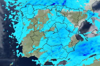 Mapa de España con abundante nubosidad y precipitaciones. ELTIEMPO.ES