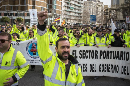 Protesta de estibadores en València.