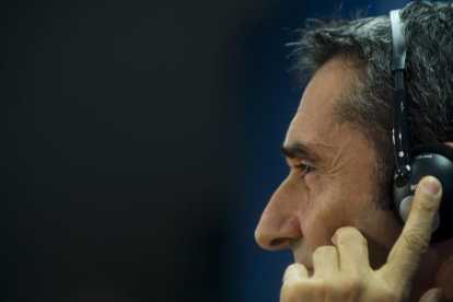 Valverde, en una rueda de prensa previa al choque europeo con el Olympiacos.