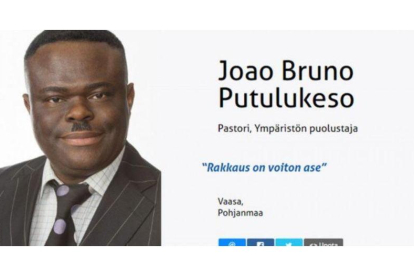 Joao Bruno Putulukeso, candidato del partido ultranacionalista Verdaderos Finlandeses.