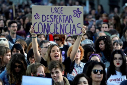 Manifestación feminista en Madrid para protestar contra la sentencia del caso de la Manada, el pasado viernes.