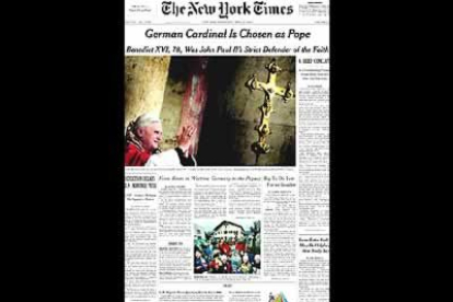 La elección del sucesor de Juan Pablo II también es tema de primera página en el The New York Times. En el periódico estadounidense se destaca su nacionalidad alemana.