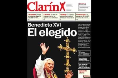 El diario Clarín de Argentina resaltó la labor del nuevo Papa. Indicó que Ratzinger es el sucesor 265 de Pedro y añadió sus 78 años de edad.