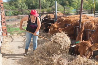 Susana García es la protagonista del mes de septiembre, alimentando a sus vacas. BRUXANA
