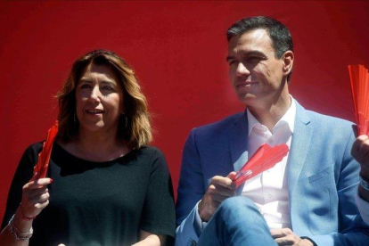 Susana Díaz y Pedro Sánchez, durante un mitin en Córdoba, este miércoles.