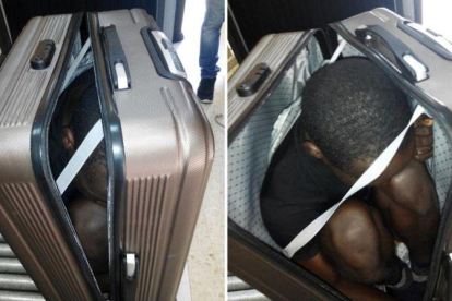 El inmigrante que intentó pasar la frontera en Ceuta oculto en una maleta.