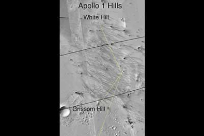 Imagen tomada por la cámara de la Memorial Columbia Station de Estados Unidos. Los científicos creen que la figura circular de la imagen corresponde a la de un cráter próximo a la Opportunity.