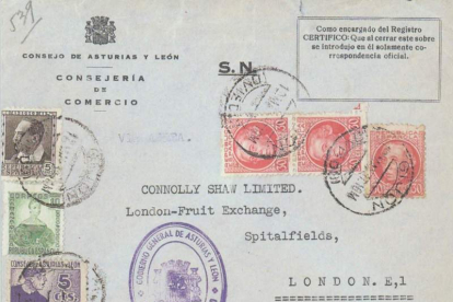 Carta enviada a Londres por la Consejería de Comercio del Consejo de Asturias y León.