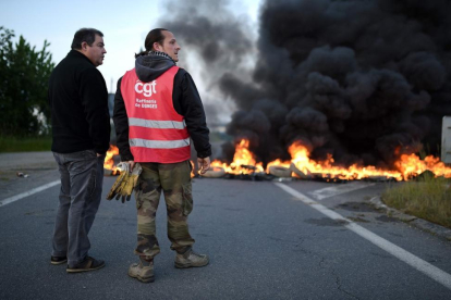Huelga de trabajadores de una refinería Total en Donges, en el oeste de Francia.