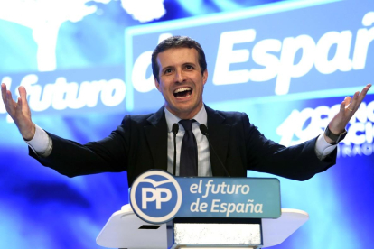 Pablo Casado, durante su discurso como candidato a la presidencia del PP. /