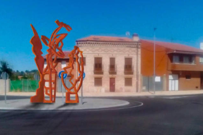 Imagen virtual de la escultura colocada en el centro de la rotonda de la plaza de España de Armunia. DL
